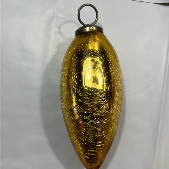 GOLD Bulb Ornament Mercury Glass crackled shiny Long vintage metal loop top Xmas - Picture 16 of 16